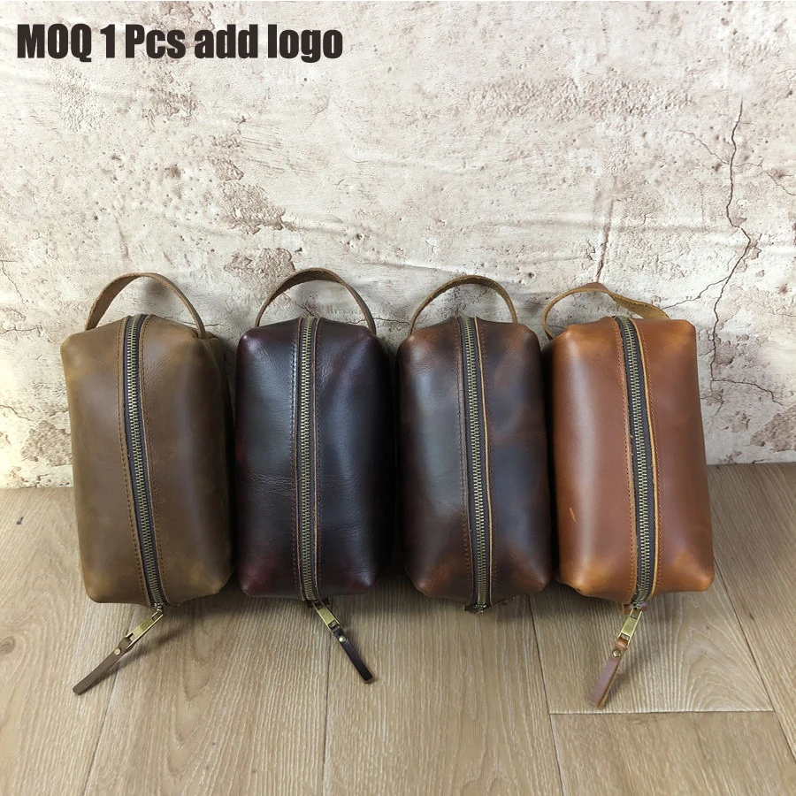 Genuine Leather Large Dopp Kit Men Travel Toiletries Organizer Soft Handle Zipper Closure Durable Fashion Featuring Letter