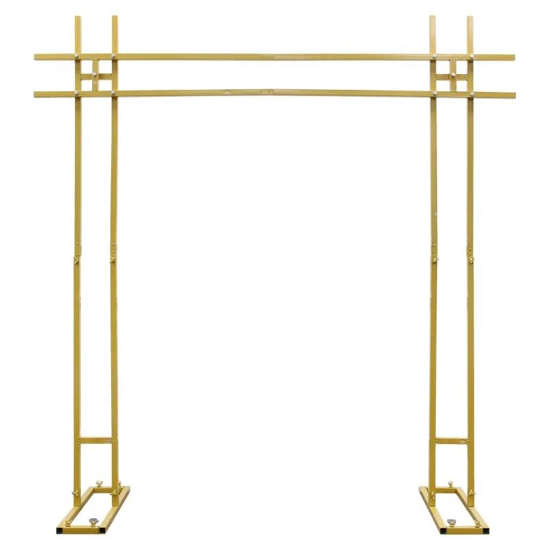 

2M Wrought Iron Double Pole Square Frame Wedding Props Gold Arch Outdoor Party Backdrop Shelf Floral Stand