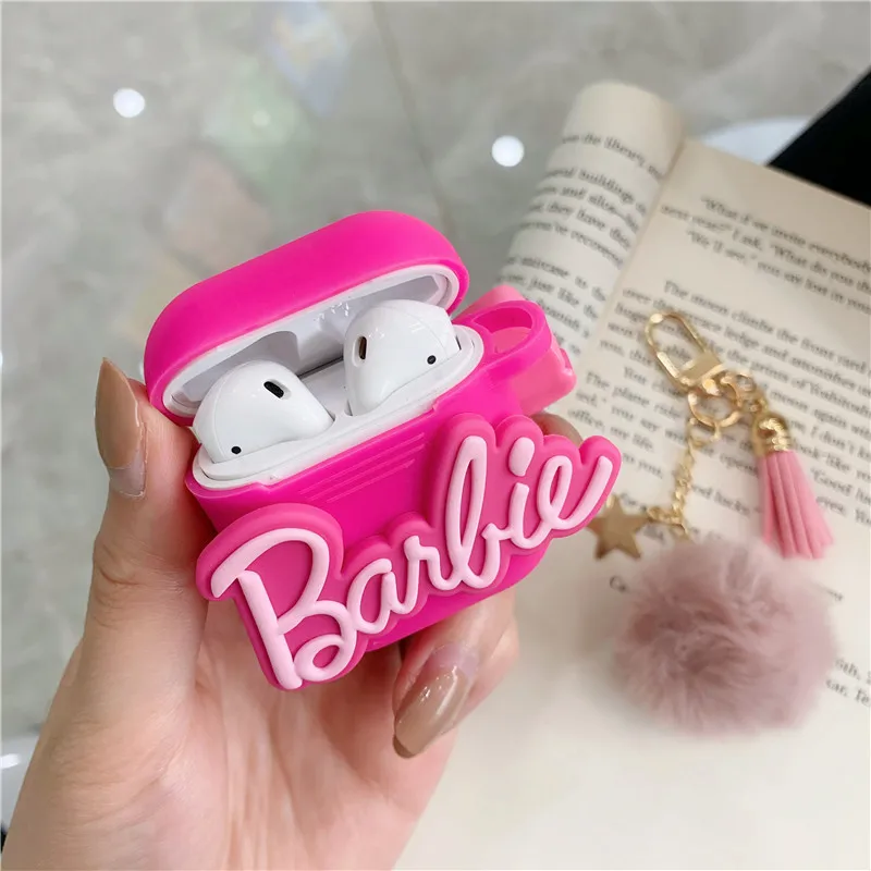 

Bowknot Pink for Airpods Case Silicone Keychain Puffy Ball Fur Pom for Airpod Case Cover