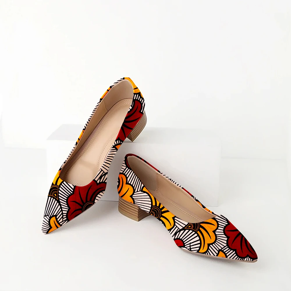 

2020 Hot Selling Ladies Flat Shoes African Print Wax Design Square Heel Shoes Ladies Shoes Slip-on Wholesale, As pics or customized