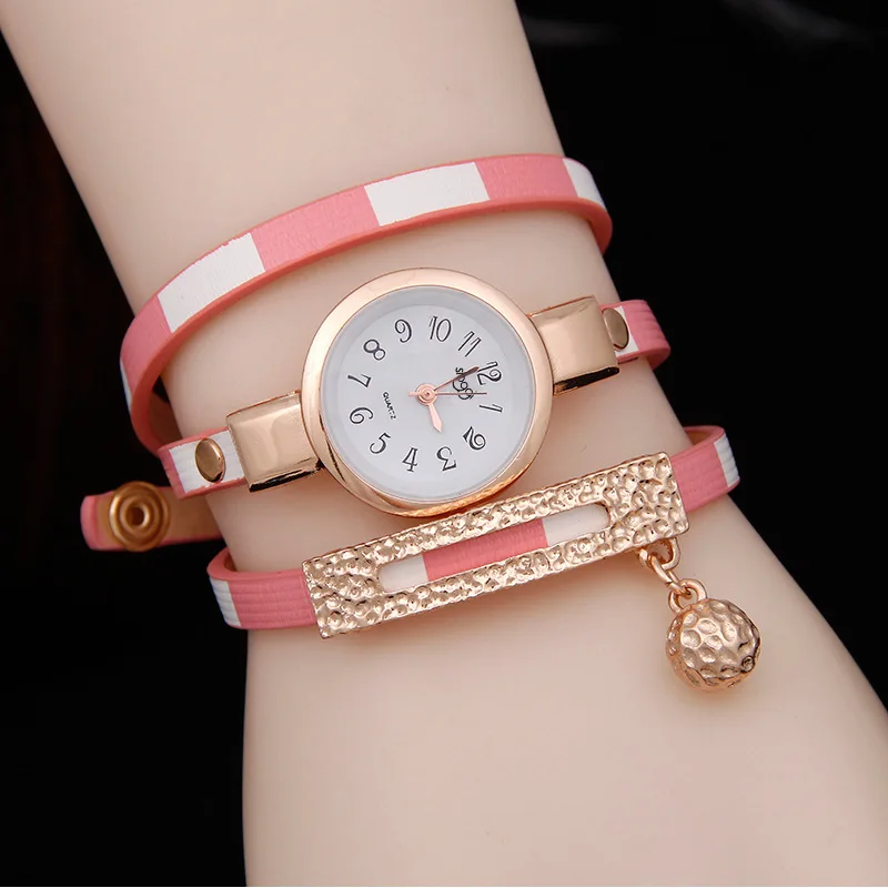 

2021 Sailing Jewelry Belt Bracelet Muti Layer Wrap Bracelet Watch Golden Ball Pendant Quartz Watch