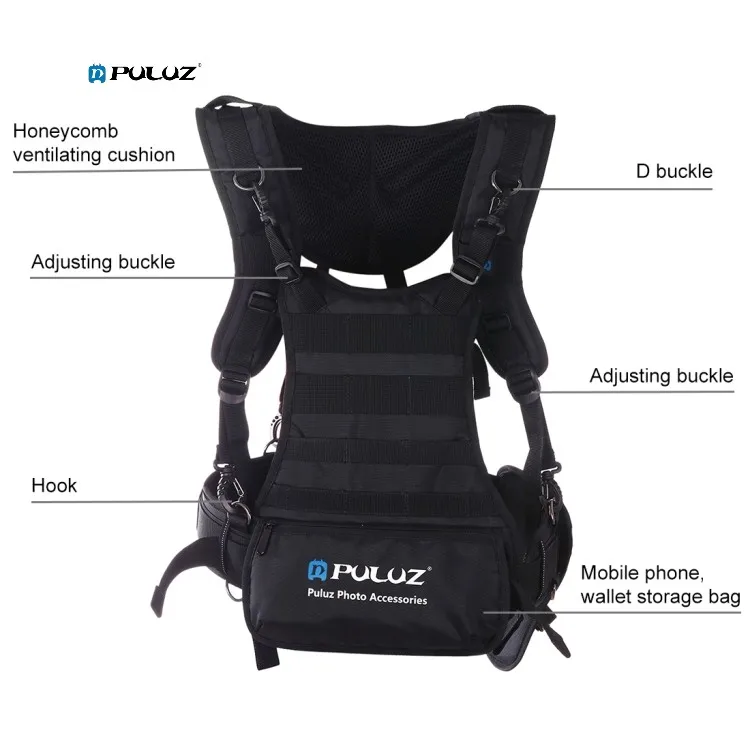 

Top seller PULUZ Multi-functional Bundle Double Shoulders Padded Strap Waist Belt Holder Holster for SLR / DSLR Cameras, Black