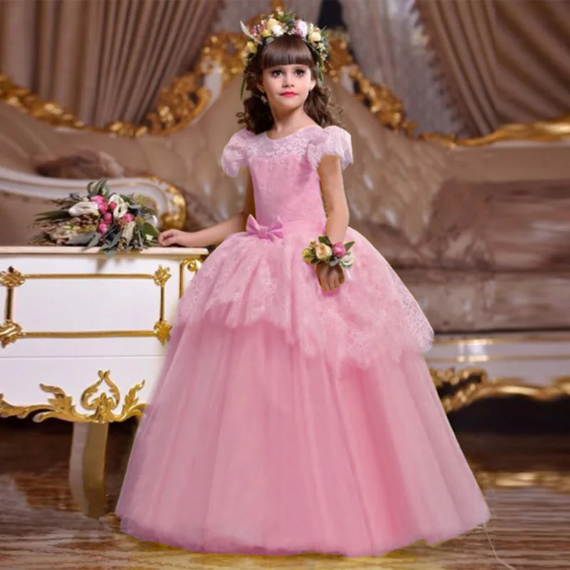 

New Arrival Children Fashion Frock 10 Year Old Baby Girl Lace Birthday Party Prom Dress LP-221, Pink, blue, yellow, purple