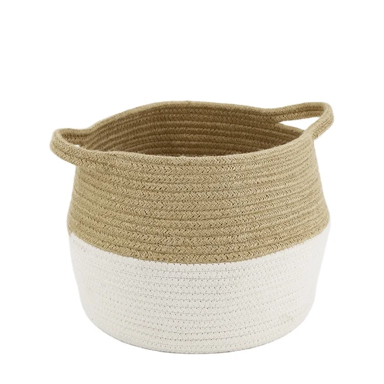 

Woven Storage Baskets Jute Collapsible Rope Bins Foldable Home Decorative Cotton HGSN276