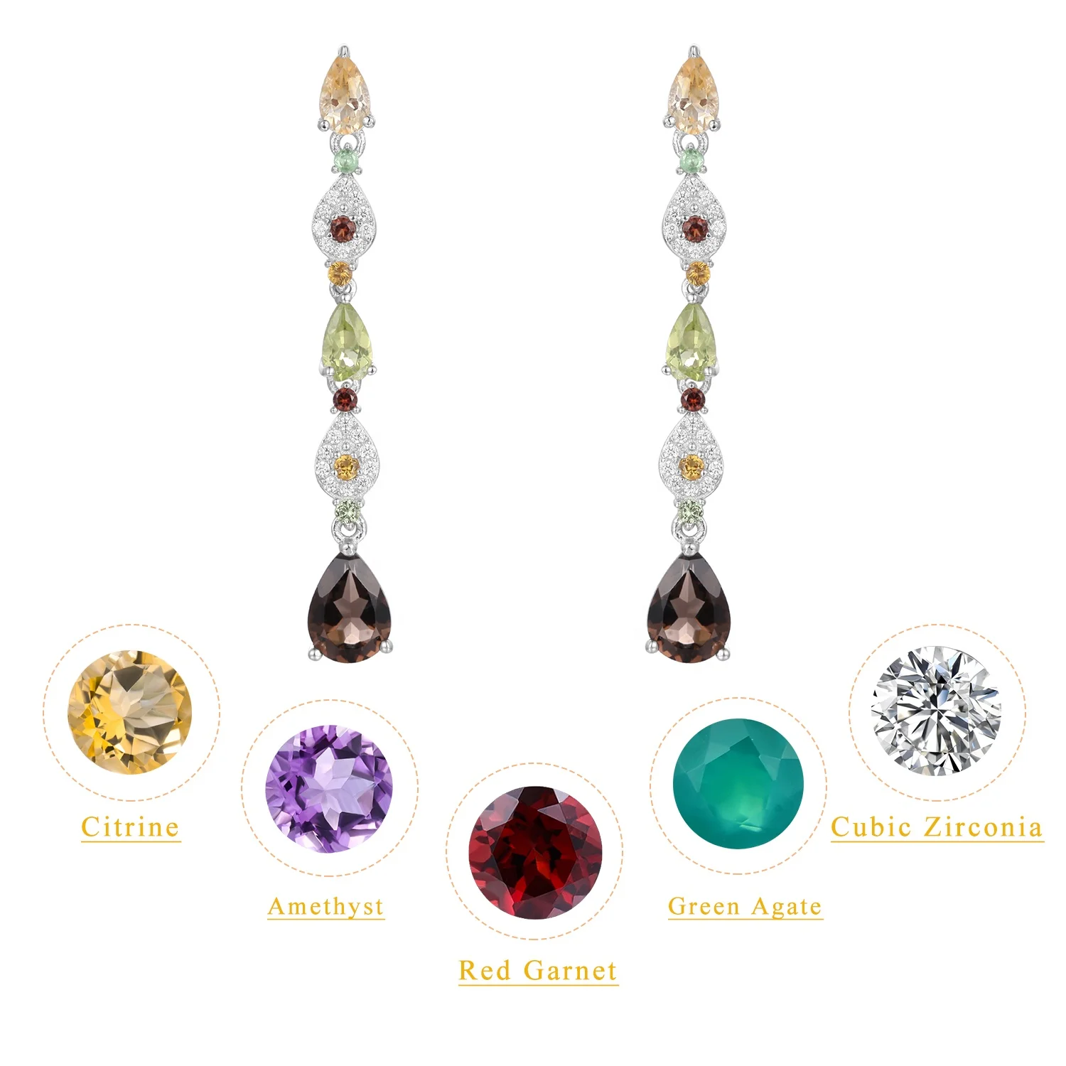 

OL0872 Abiding Fine Jewelry Wholesale Multi Colored 925 Sterling Silver Natural Gemstone Line Drop Earrings