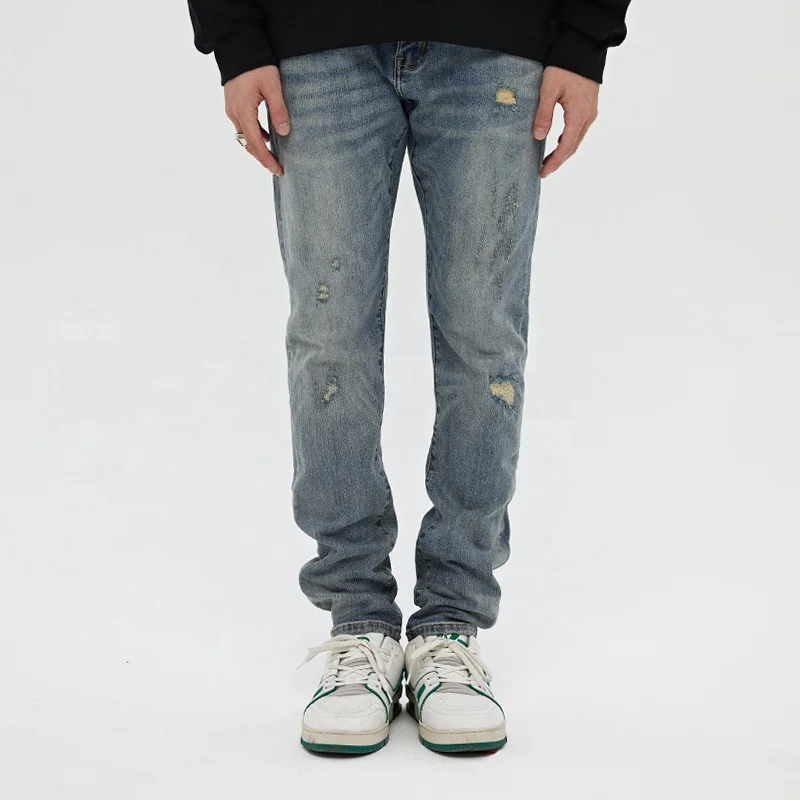 

FMG OEM ODM Ripped fashion casual skinny denim trousers ripped tapered pants jeans men