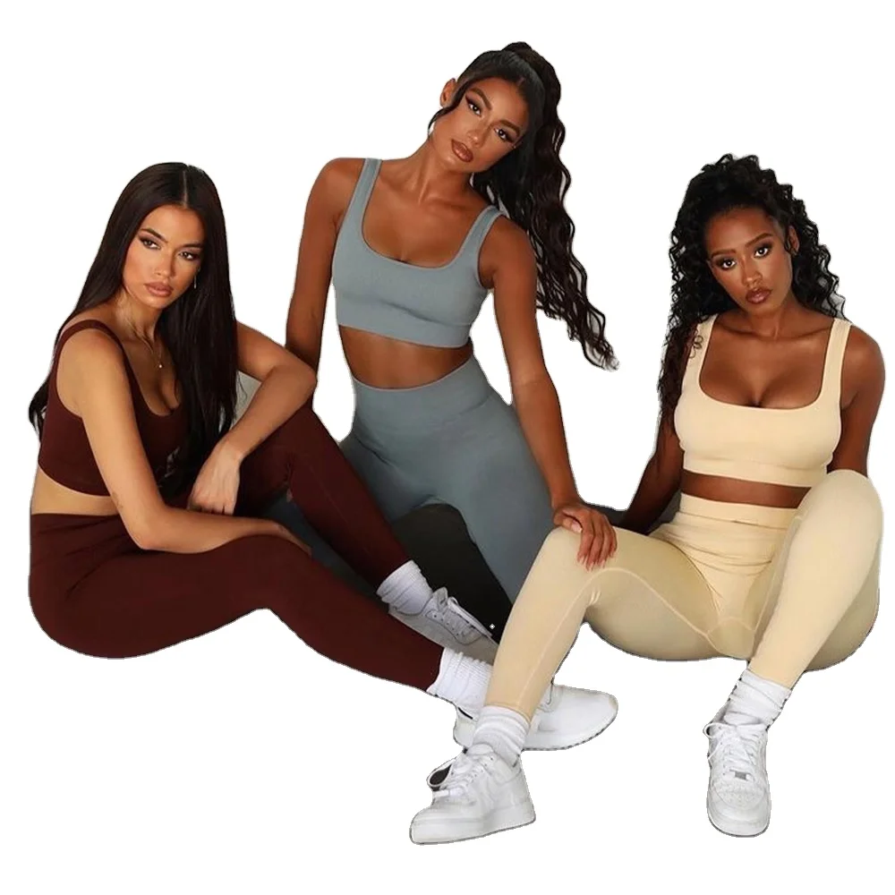 

High quality Workout Sets For Women's 2 Piece Sports Bra High Waisted Leggings Yoga Gym Outfits Sets, 12 colors