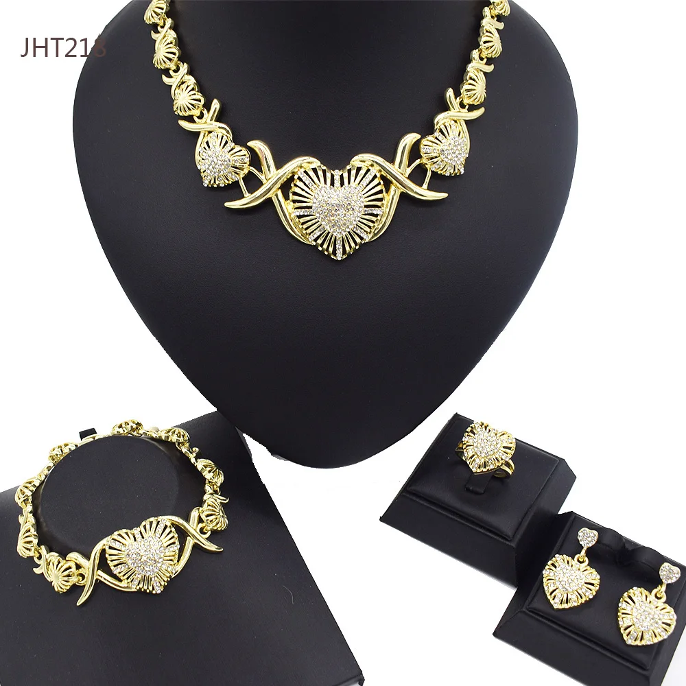 

JHT218 18K gold-plated diamond hollow heart-shaped XOXO wedding jewelry set