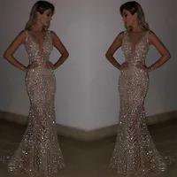 

Women's Evening Dress 2019 Gold Prom Dress Bling Mermaid Sequined Ladies Formal Wear Gowns