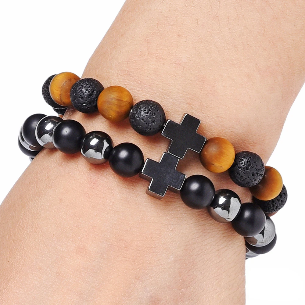

Bestone Hot Selling Loose Beads Elastic Cross Bracelet Set Women Men Jewelry Making