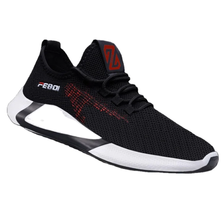 

Famous sport casual shoes men shoes with light low price men mesh sneakers, Black and red,black and white