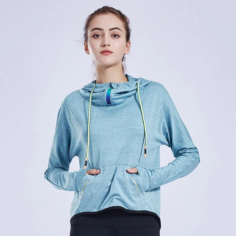 

Running Jacket Women Long Sleeve Hooded Yoga Shirts Sport Jacket Outdoor Coat Zipper Gym Fitness Training Tops Ladies Sportswear