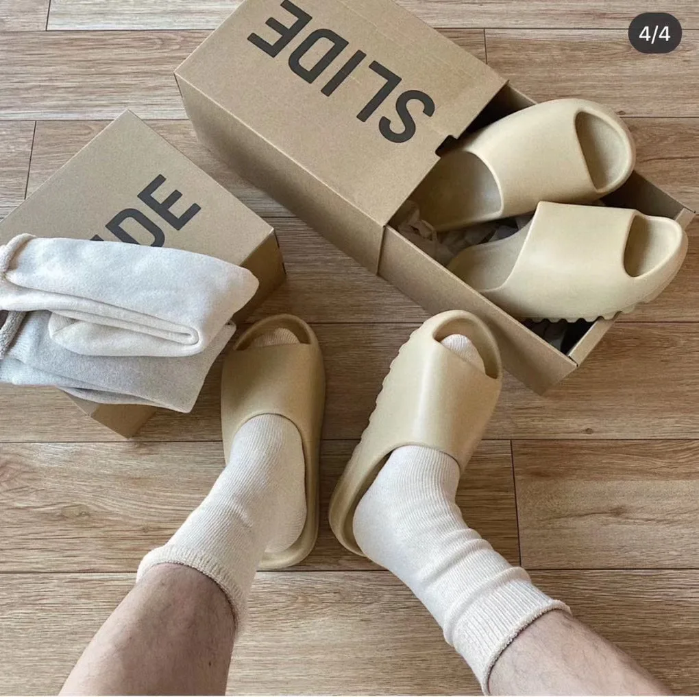 

original high G5 quality fashion yeezy slide bone fw6345 beige color home plush slippers yezze custom sandal for mens womens