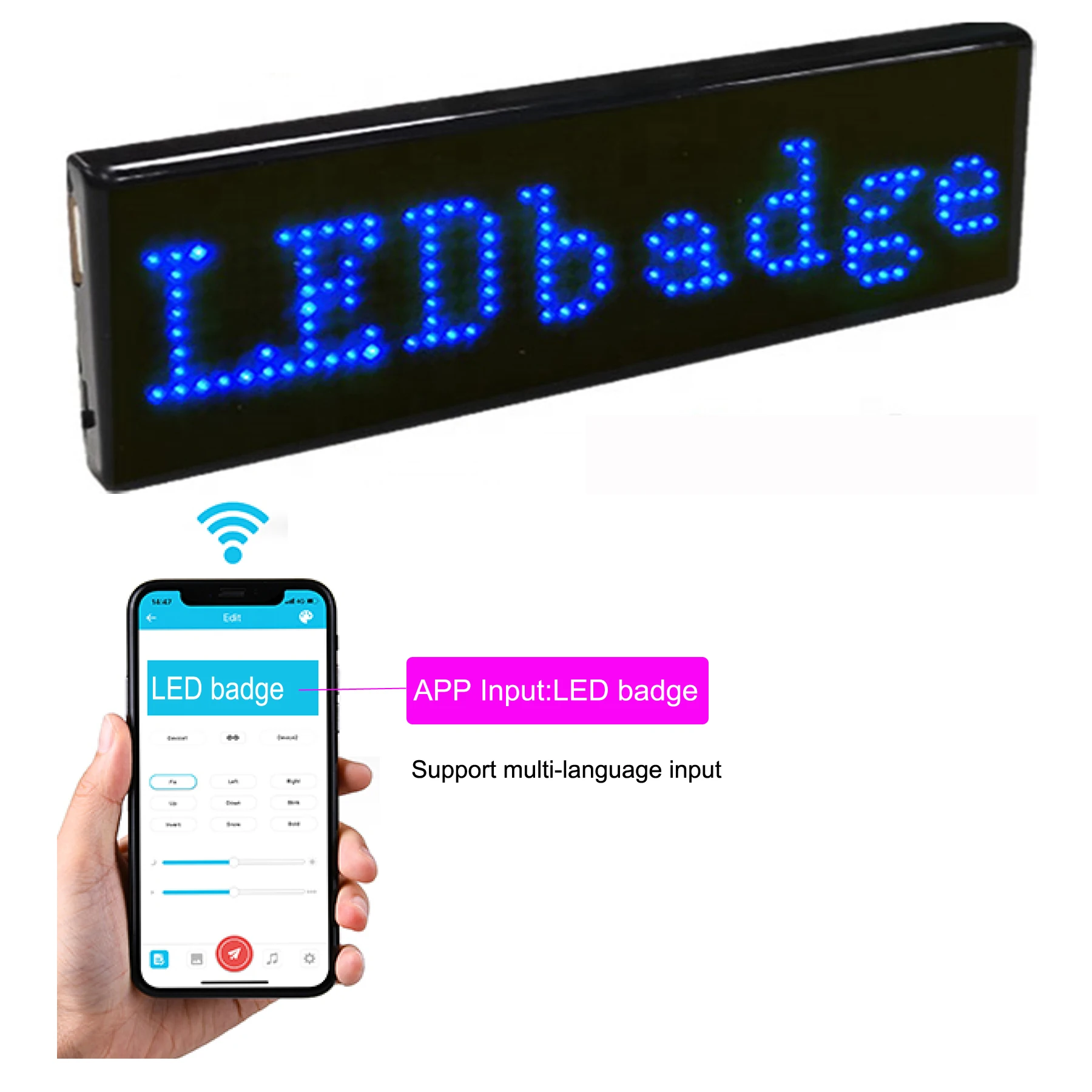 

Programmable Display Scrolling Text Message LED Name Card Tag Sign Advertising Board Rechargeable Programmable Led Tag Badges