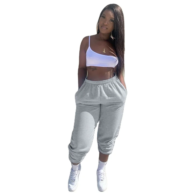 

Women Loose fitting Solid color casual pants loose lace up Sports Leggings pants