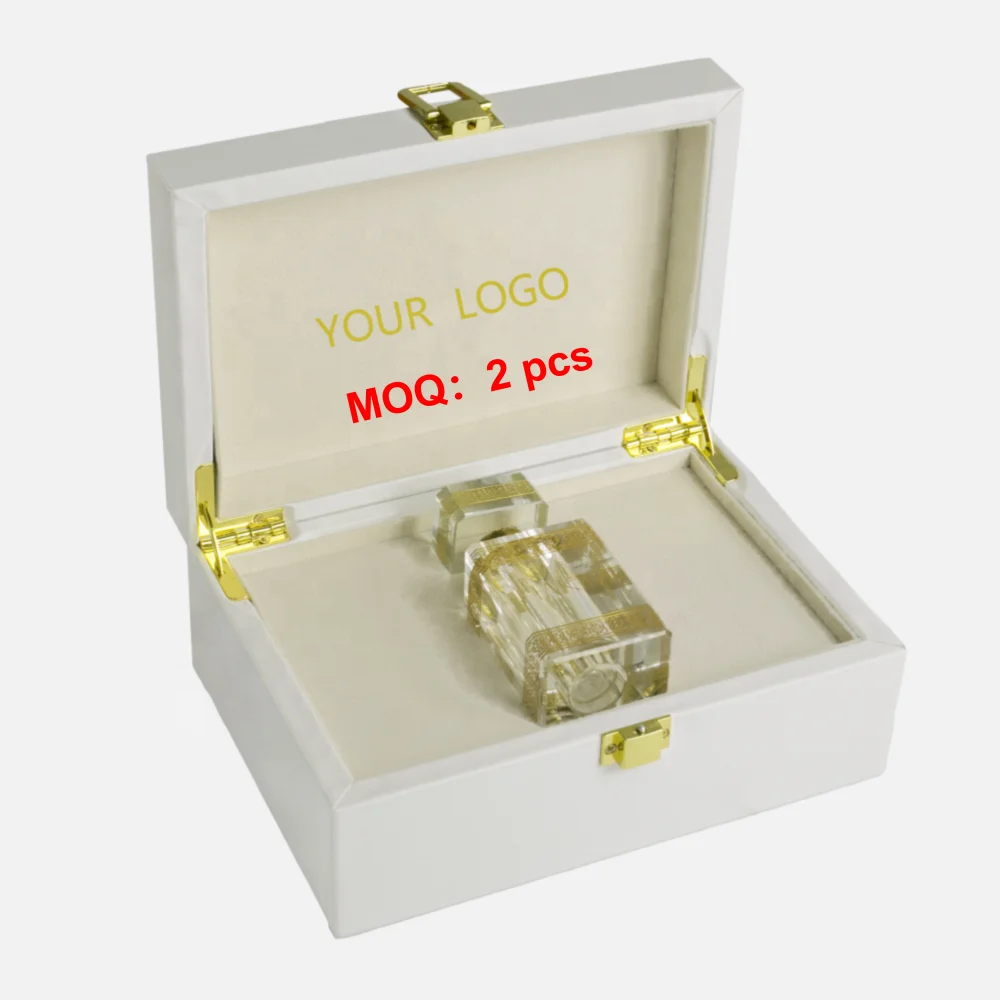 

Low MOQ Luxury Perfume Bottle 50ml Empty Perfume Glass Bottle With Box Leather Wooden Packaging Box