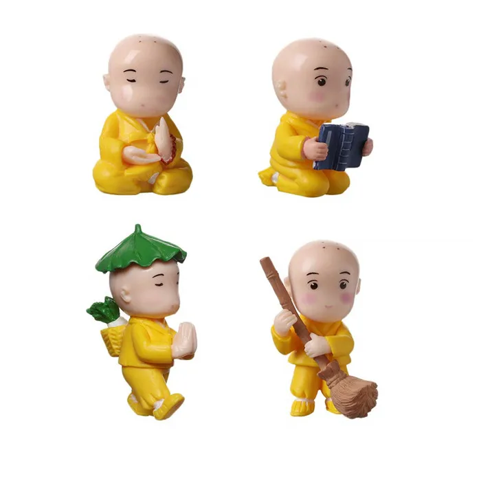 4Pcs Mini Chinese Buddhist Monk Statue Miniature Bonsai Garden Resin Craft Gift