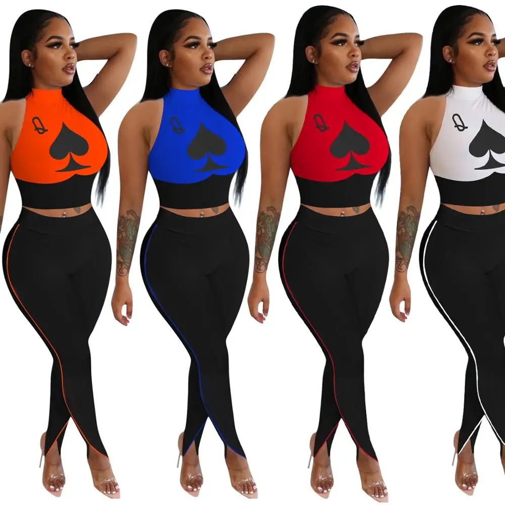 

Summer women clothing sleeveless poker leotard sport two piece suit, As picture shown