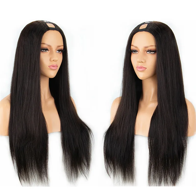 

High Quality Thick 180% Density Straight U Part Wigs For Black Women Middle Part Half Hand Tied Made Human Hair wigs