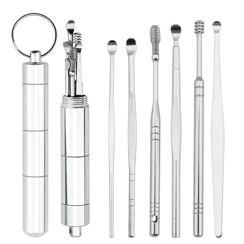 

6 in 1 Portable Ear cleaner Earwax Removal Kit Ear Cleansing Tool Set, Silver