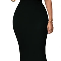 

Solid black high-waisted bodycon maxi long skirt for women