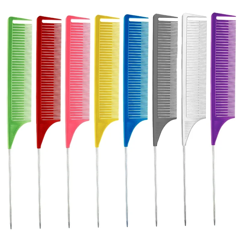 

Professional Salon Stainless Steel Heat Resistant Rat Tail Combs, Grey, white, black, blue, red, pink, green, purple, yellow