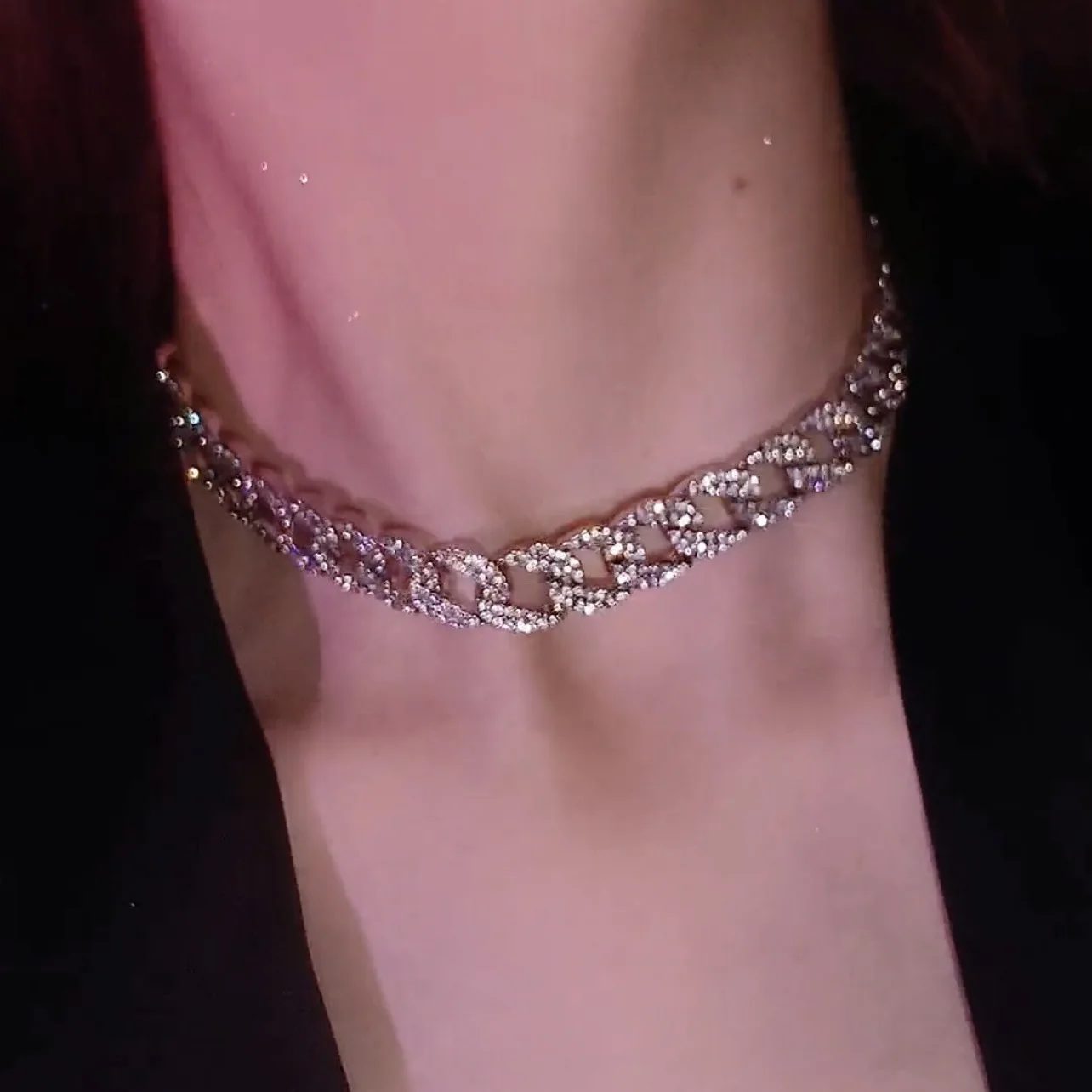 

Punk Pull Diamond Curb Cuban Chain Necklace Sparkling Large Iced Out Cubic Zirconia Miami Cuban Link Chain Hip Hop Necklaces, Picture