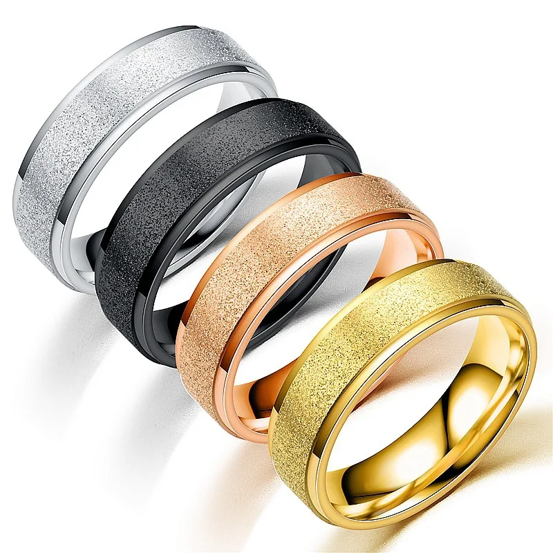 

New 18K Gold Plated Rotation Frosting Spinner Rings Jewelry Women Fashion Custom logo Stainless Steel Spinning Rings For Men, Golden,black,blue,sliver