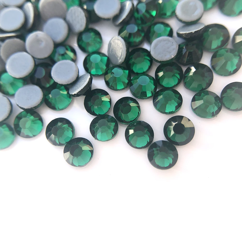 

Glass emerald round shape dmc stone hot fix clothing rhinestone for decoration
