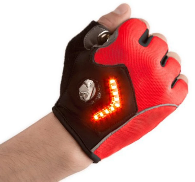 

2021 New Unisex Bicycle Gloves Gravity Sensor Turn Signal Half Finger Bike LED Light Automatic LED Gloves, Black, white, red