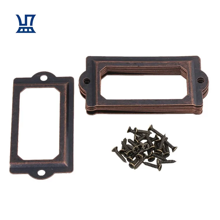 

BQLZR Free Shipping 10Pcs Antique Bronze Metal Drawer Tag Holder Label Frame Card Holder for Drawer Furniture, Red bronze