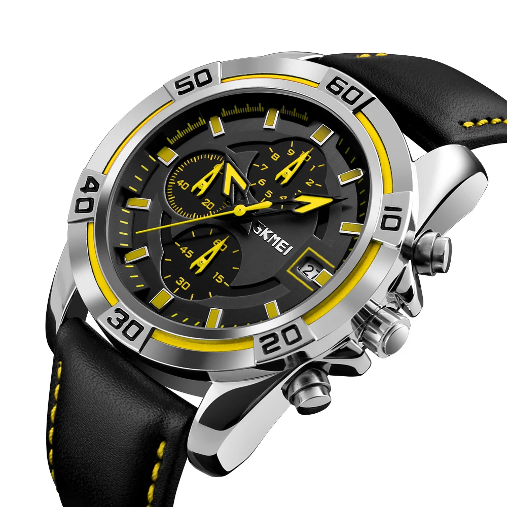 Skmei 9156 Men analog quartz watch Quality Genuine leather men wristwatch relogio masculino