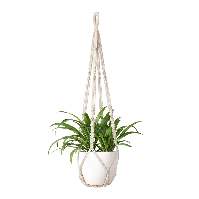 

Macrame Plant Hangers Handmade Cotton Rope Hanging Planters Set Flower Pots Holder Stand for Indoor Outdoor Boho Home Decor, White
