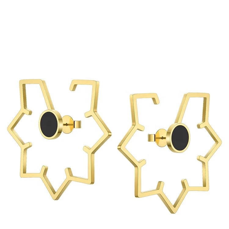 

Magical Visual Deception Multiple wearing methods Earrings 18K Gold Plated Stainless Steel Black shell EB191029