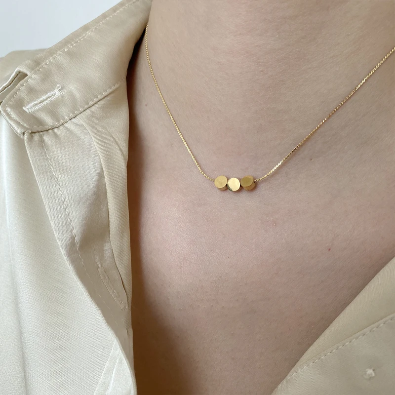

Triple Circle Flat Beads Necklace Thin Chain 18K Gold Plated Chokers Necklace Plain Korean Minimalist Stainless Steel Jewelry, Gold/silver