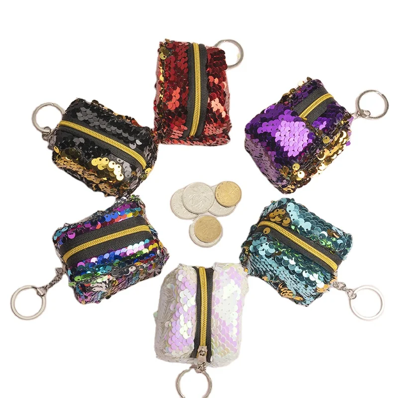 

New Female Mini Purse Storage Small bag Children's Coin Purse Two-Color Three-dimensional Sequin Coin Purse Keychain