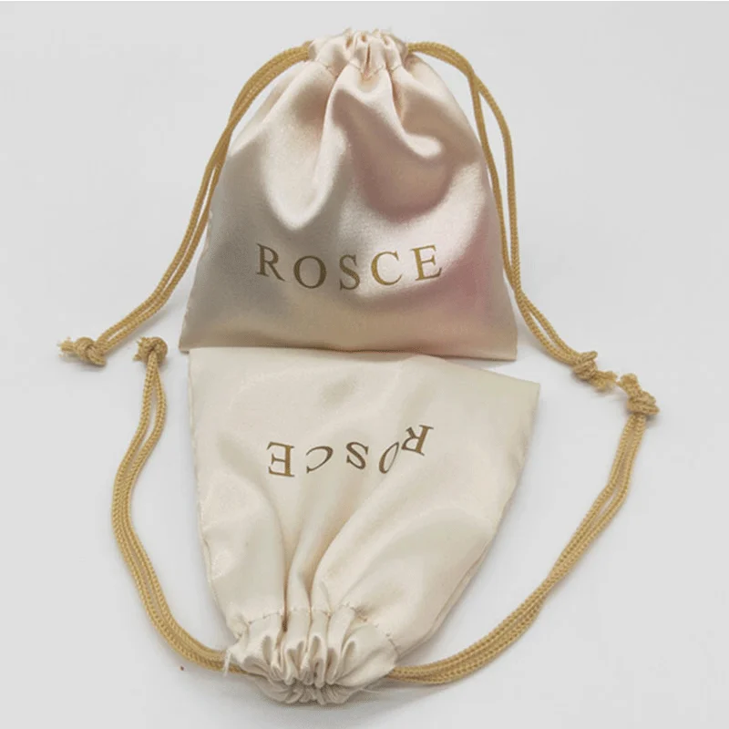 

Super Soft White Rose Gold Underwear Lingerie Cloth Dust Packaging Pouch Custom Logo Printed Silk Drawstring Bag