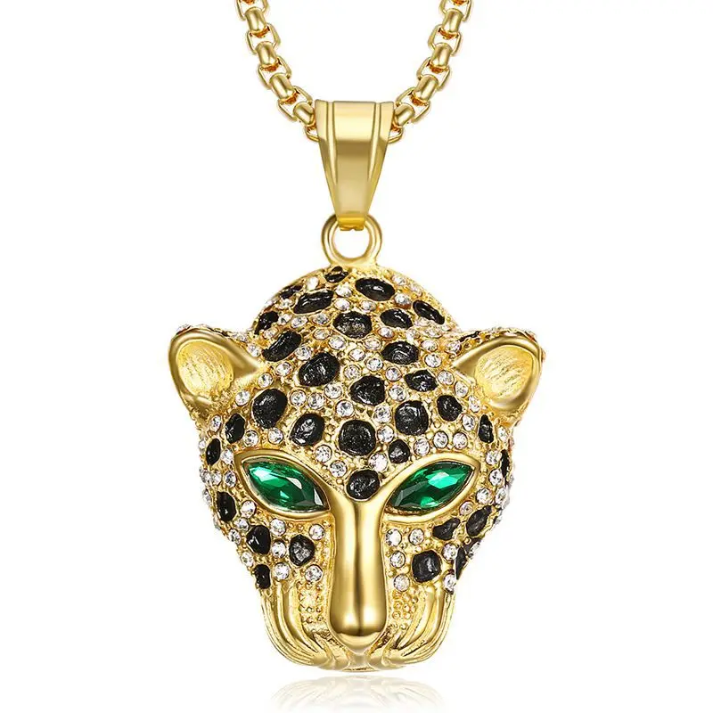 

gold Titanium steel cheetah chain panther Leopard Head Pendant necklace, Gold,silver