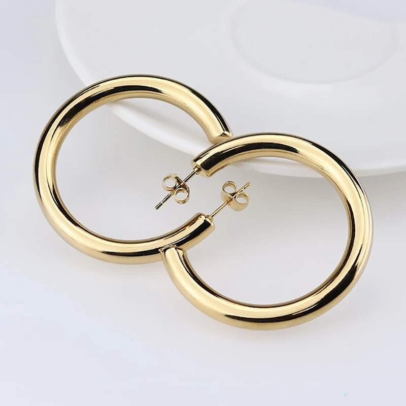 

Hollow Tube C Shape Glossy Hoop Earring Women Classic Fashion Round Loop Earring Punk Rock Ear Jewelry