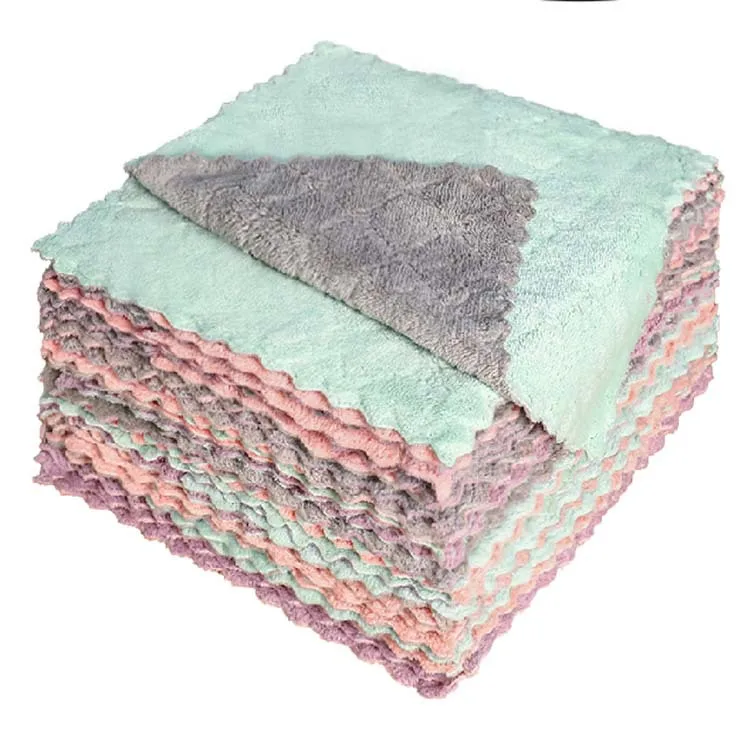 

Kitchen dish towel double-sided thickening absorbent dish towel household cleaning cloth absorbent oil towel, Double color