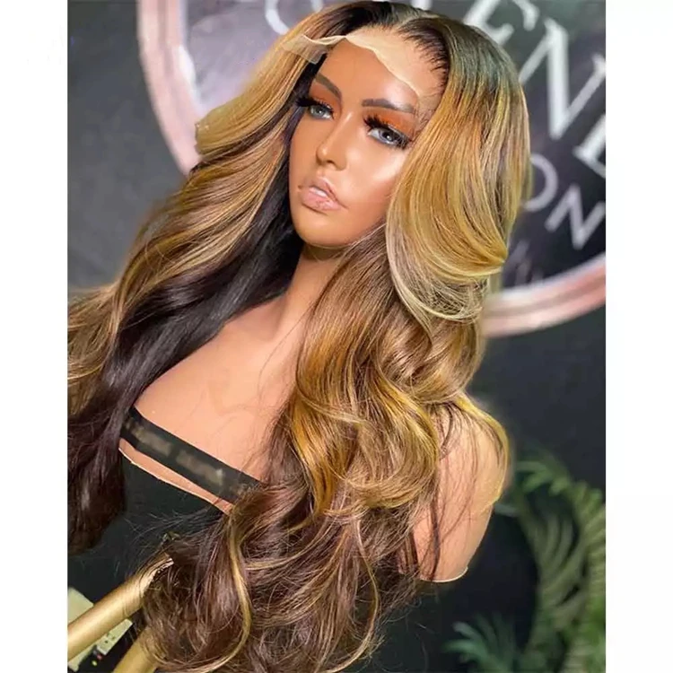 

Fast Shipping Ombre Honey Blonde 100% Virgin Brazilian Human Hair Blonde Front Lace Wig With Dark Roots