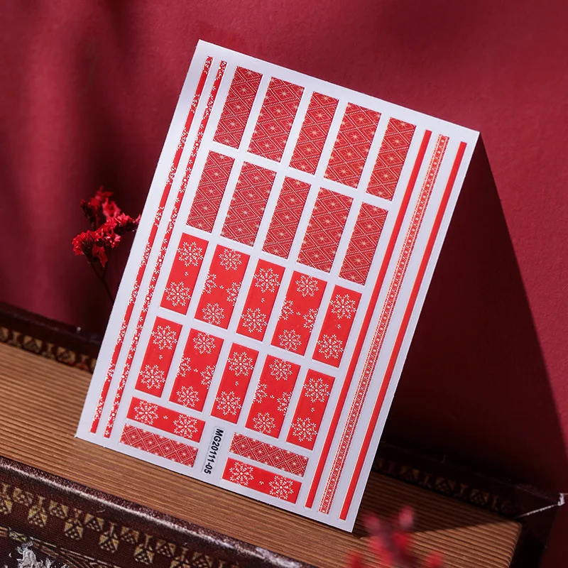 

2021 Chinese Styles Nail Art Sticker Red Grid Nail Decal DIY Decoration