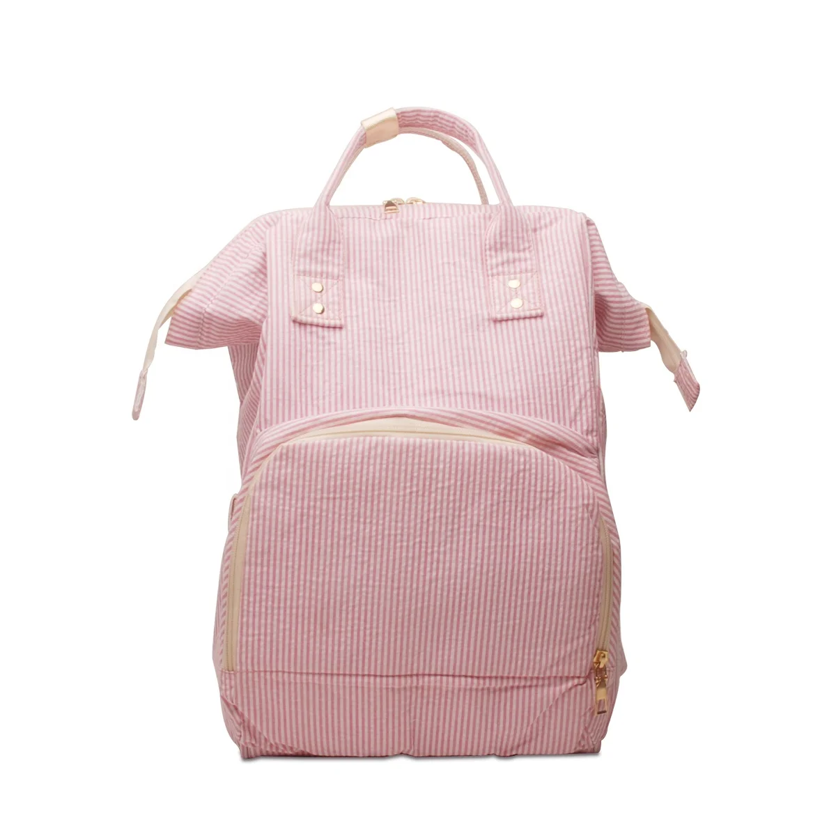 

Wholesale Seersucker Diaper Bag Large Capacity Mommy Backpack Multi-functional Travel Bag for Mommies DOM-1161276