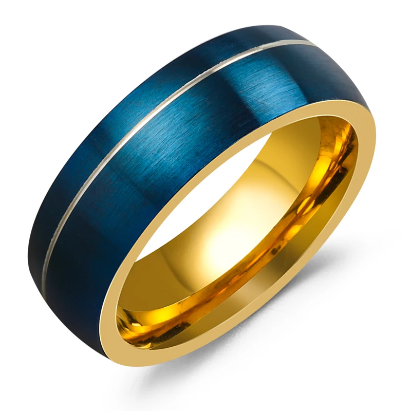 

Hot Sale 316L Stainless Steel Special style Blue Rings For Men Gold Mid Rings