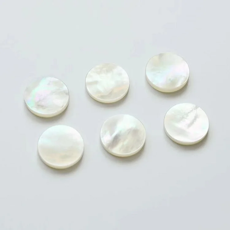 

RTS Hot Sale 8-14mm Excellent Round Shape Discs White Mother of Pearl Two Flat Slice MOP for Jewelry