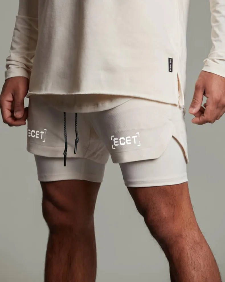 

summer bike good quality 2021 latest workout double layer casual pants inside pocket 2 in 1Two-in-One athletic shorts for mens