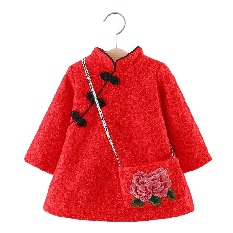 

2021 autumn and winter thick skirt one-piece delivery girls autumn and winter clothes baby plus velvet ethnic, Picture shows