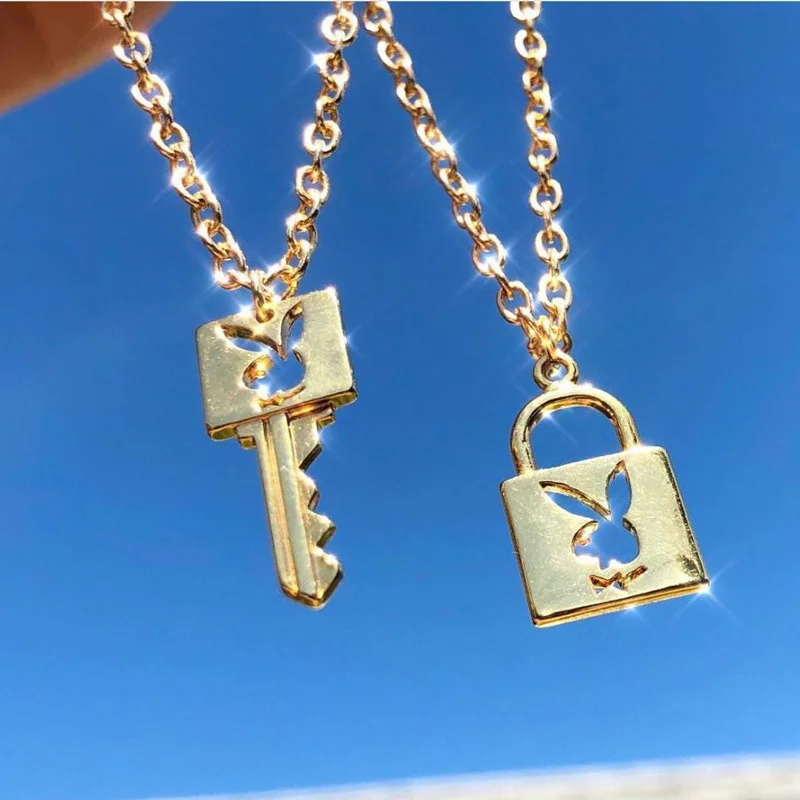 

Wish cross border personalized women's necklace with key lock necklace bunny necklace