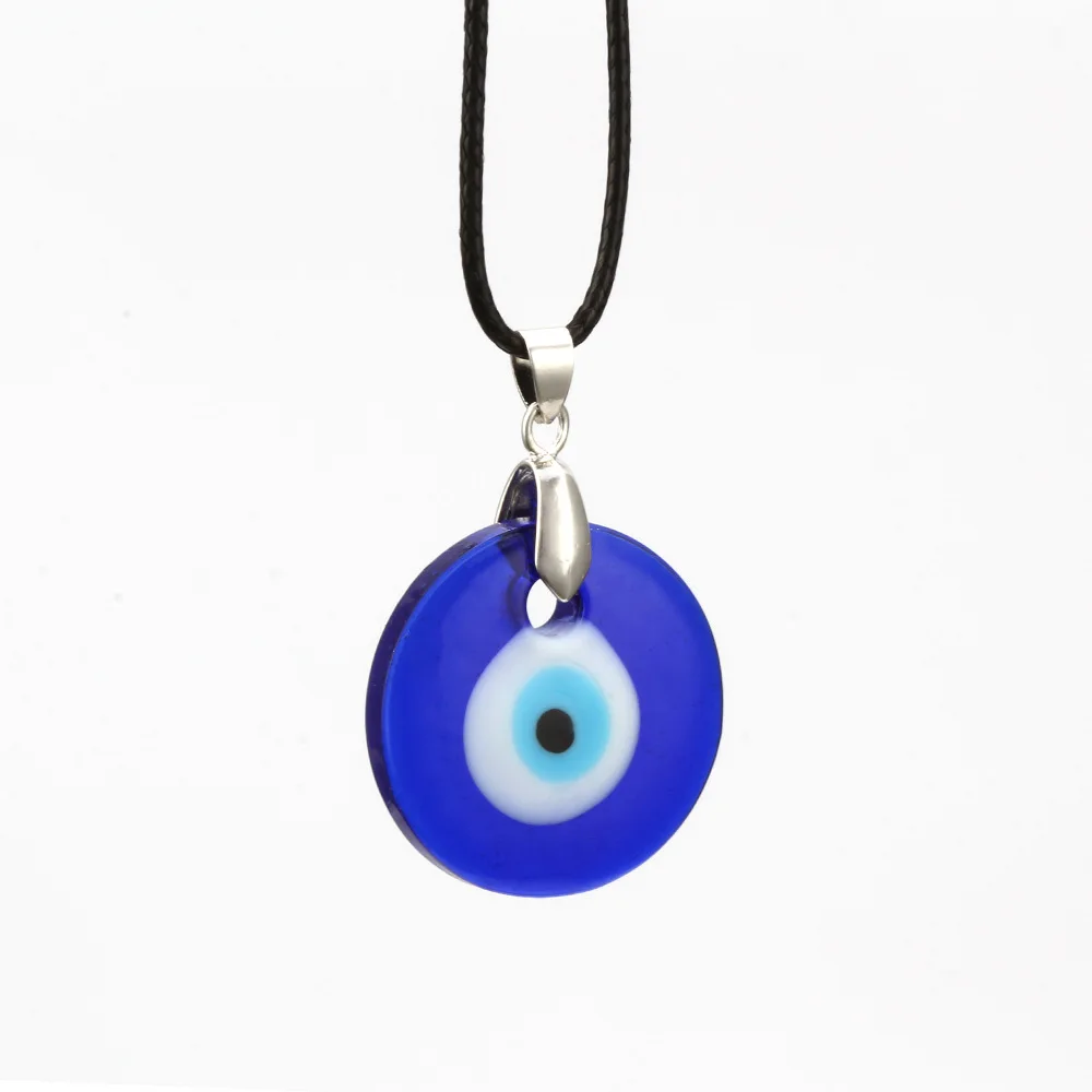 

Newest Accessories Blue Glass Evil Eyes Charms Necklace Black Wax String Evil Eyes Necklace For Women