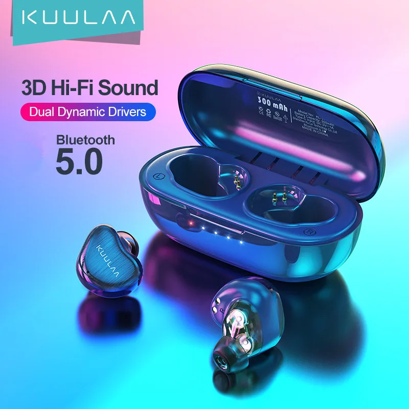 

KUULAA 2021 Trending Products TWS BT Earbuds Original Wireless Headphone Earphone for iPhone X/7/8/ Samsung, Blue